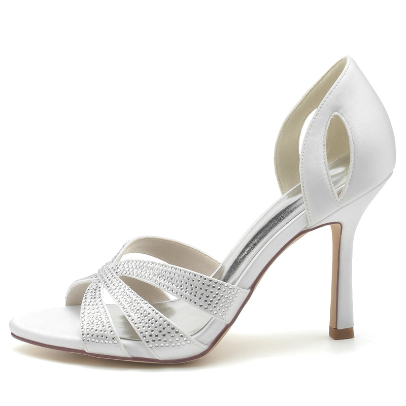 Bridal Shoes for Women with Peep Toe High Heel and Crossed Straps Featuring Imitation Crystal