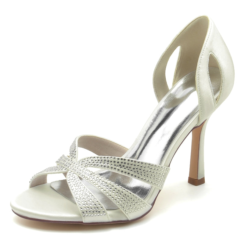 Bridal Shoes for Women with Peep Toe High Heel and Crossed Straps Featuring Imitation Crystal