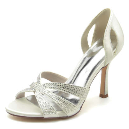 Bridal Shoes for Women with Peep Toe High Heel and Crossed Straps Featuring Imitation Crystal