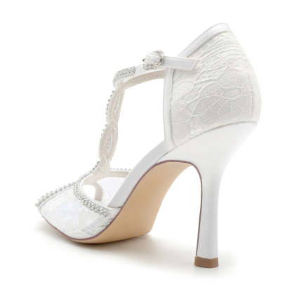 Elegant Peep Toe High Heel Wedding Shoes with Crystal Lace Straps and Luxurious Buckle