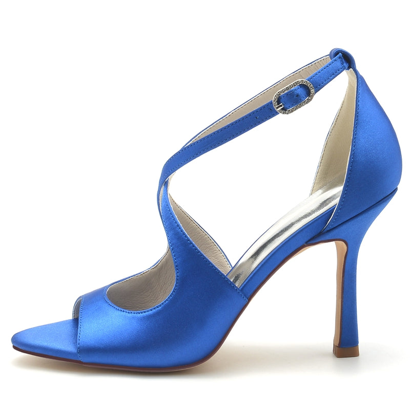 Elegant White Open-Toe High Heel Bridal Shoes for Women with Crossed Straps