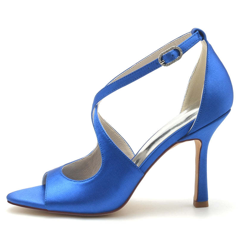 Elegant White Open-Toe High Heel Bridal Shoes for Women with Crossed Straps