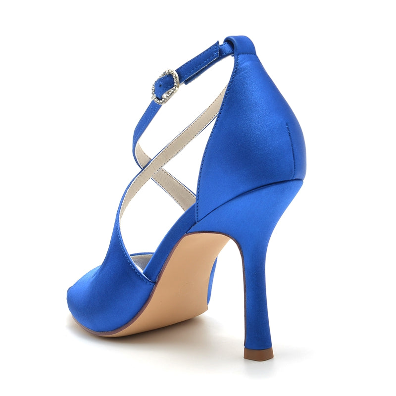 Elegant White Open-Toe High Heel Bridal Shoes for Women with Crossed Straps