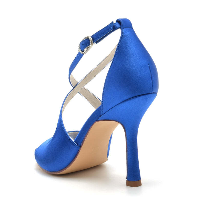 Elegant White Open-Toe High Heel Bridal Shoes for Women with Crossed Straps