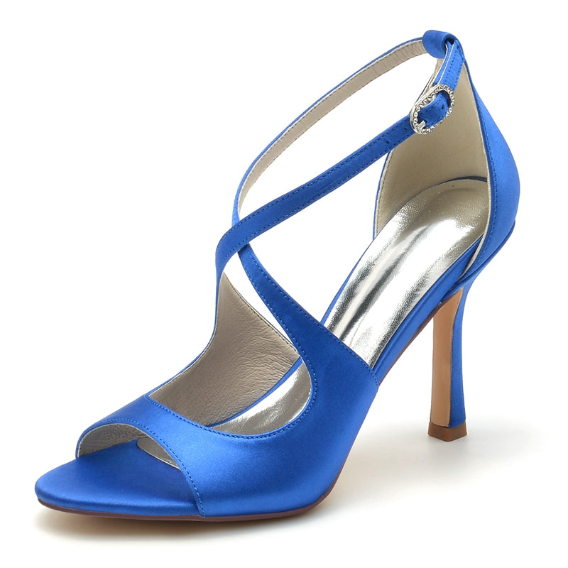 Elegant White Open-Toe High Heel Bridal Shoes for Women with Crossed Straps