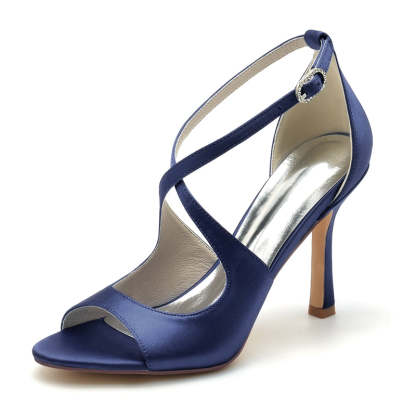 Elegant White Open-Toe High Heel Bridal Shoes for Women with Crossed Straps