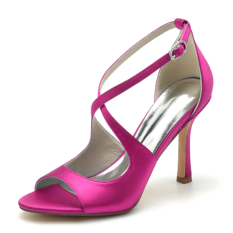 Elegant White Open-Toe High Heel Bridal Shoes for Women with Crossed Straps