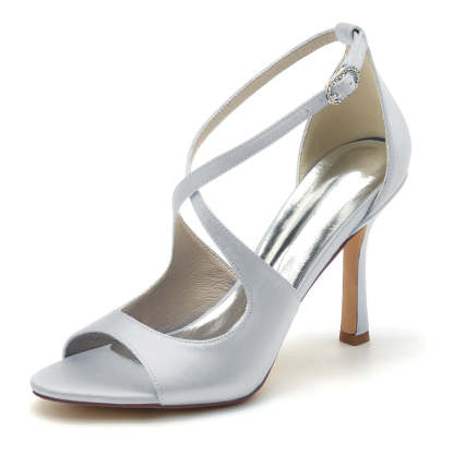 Elegant White Open-Toe High Heel Bridal Shoes for Women with Crossed Straps