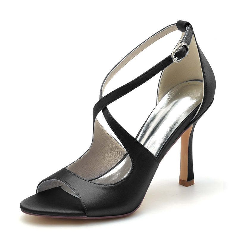 Elegant White Open-Toe High Heel Bridal Shoes for Women with Crossed Straps