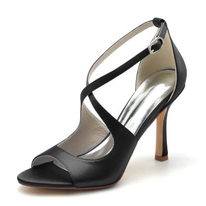 Elegant White Open-Toe High Heel Bridal Shoes for Women with Crossed Straps