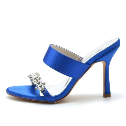 Bridal Stiletto Heel Slip-On Shoes for Women with Rhinestone and Opened Toe