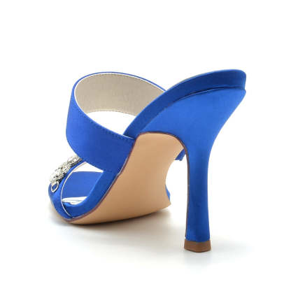 Bridal Stiletto Heel Slip-On Shoes for Women with Rhinestone and Opened Toe