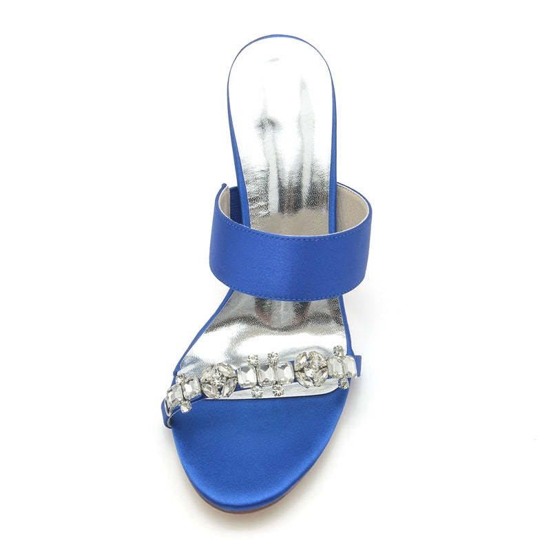 Bridal Stiletto Heel Slip-On Shoes for Women with Rhinestone and Opened Toe