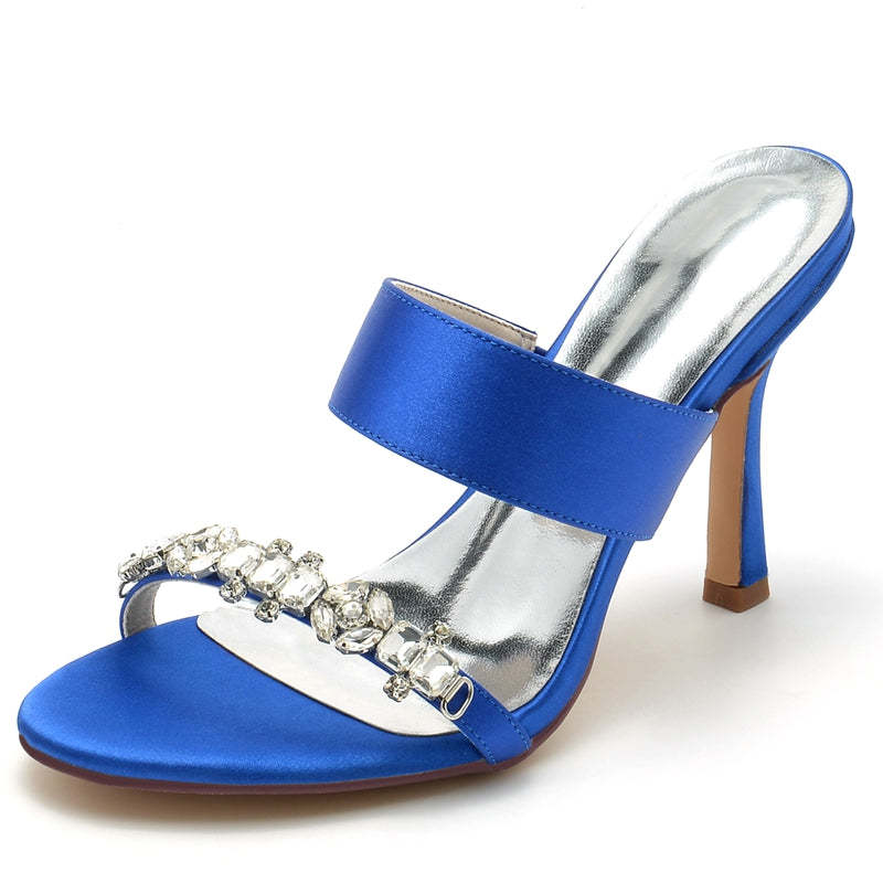 Bridal Stiletto Heel Slip-On Shoes for Women with Rhinestone and Opened Toe