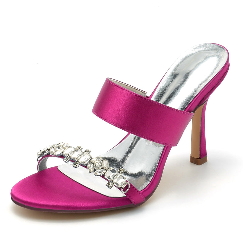 Bridal Stiletto Heel Slip-On Shoes for Women with Rhinestone and Opened Toe