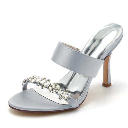 Bridal Stiletto Heel Slip-On Shoes for Women with Rhinestone and Opened Toe