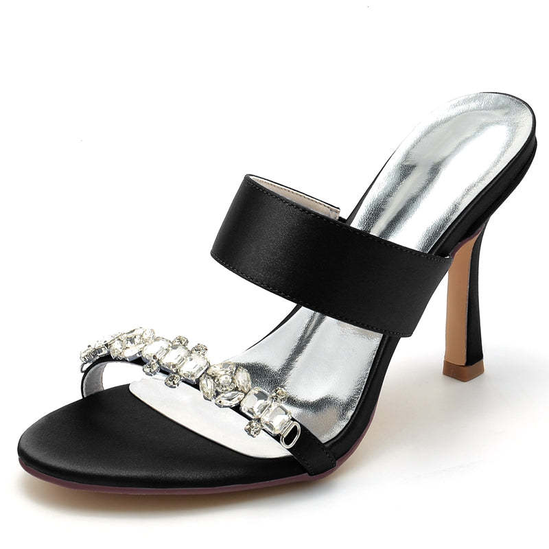 Bridal Stiletto Heel Slip-On Shoes for Women with Rhinestone and Opened Toe