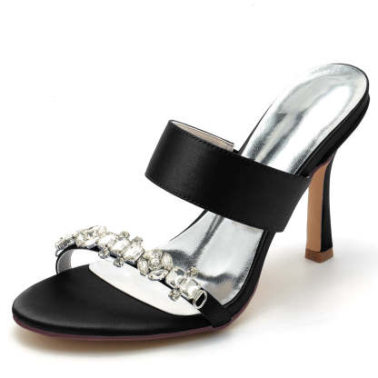 Bridal Stiletto Heel Slip-On Shoes for Women with Rhinestone and Opened Toe