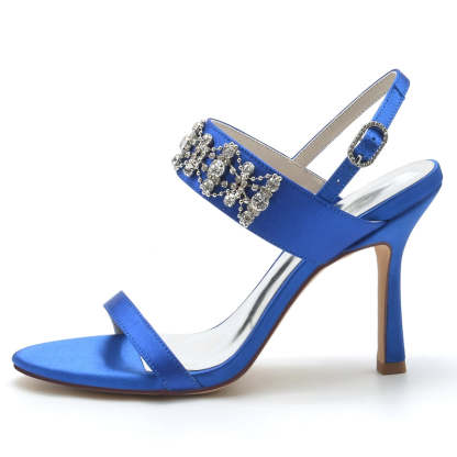 Bridal Shoes for Women with Peep Toe and Rhinestone Chain Luxury Buckle