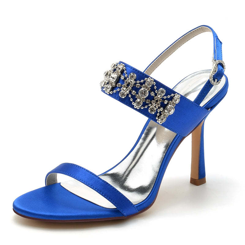 Bridal Shoes for Women with Peep Toe and Rhinestone Chain Luxury Buckle