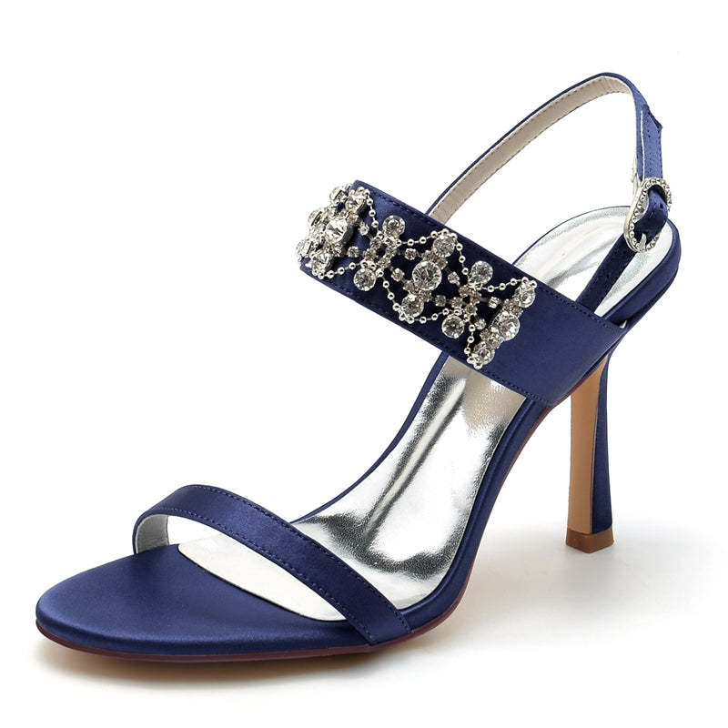 Bridal Shoes for Women with Peep Toe and Rhinestone Chain Luxury Buckle