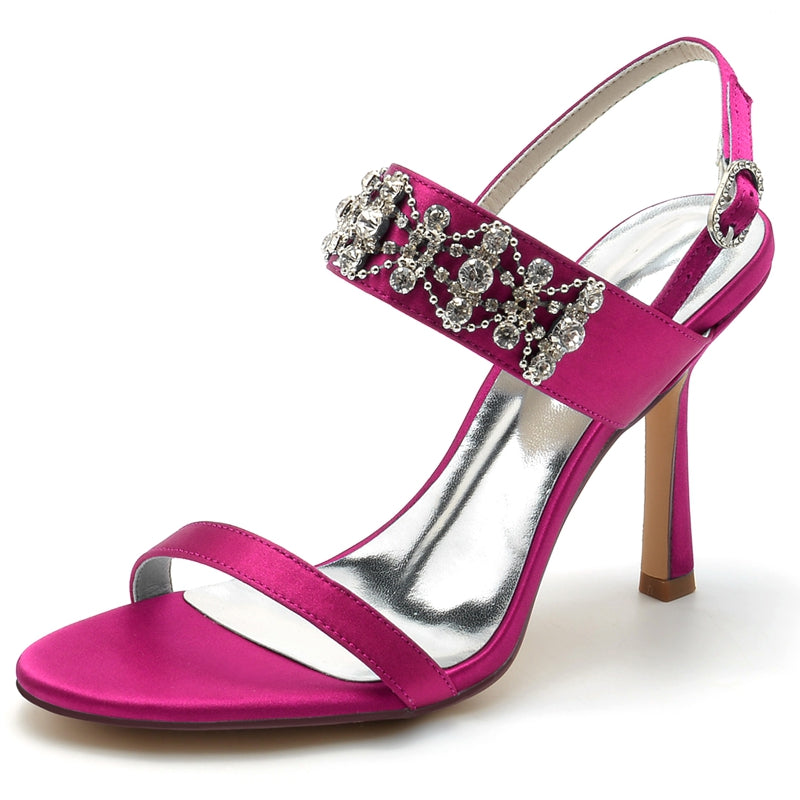 Bridal Shoes for Women with Peep Toe and Rhinestone Chain Luxury Buckle