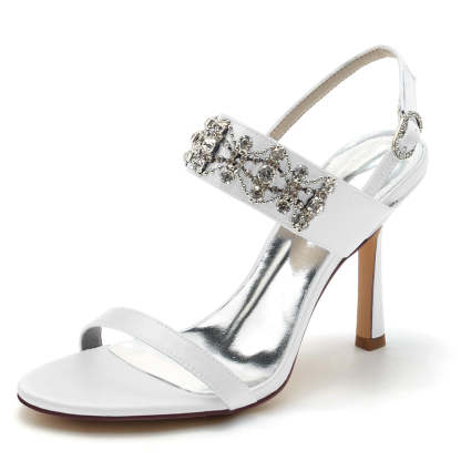Bridal Shoes for Women with Peep Toe and Rhinestone Chain Luxury Buckle