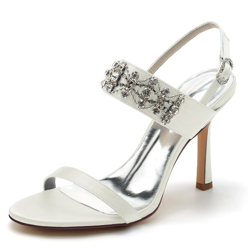 Bridal Shoes for Women with Peep Toe and Rhinestone Chain Luxury Buckle