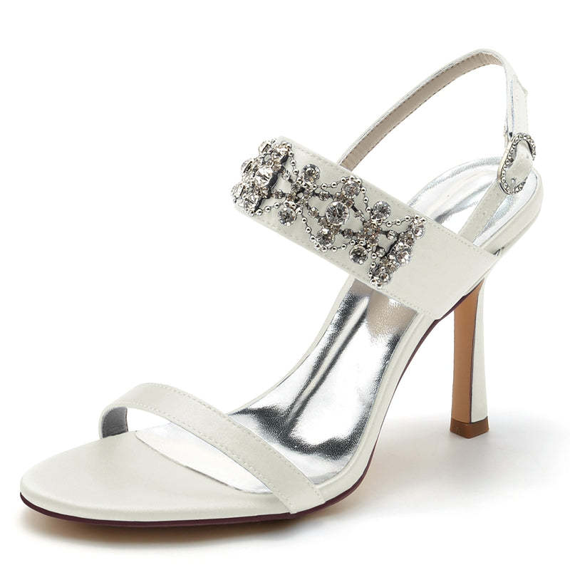 Bridal Shoes for Women with Peep Toe and Rhinestone Chain Luxury Buckle