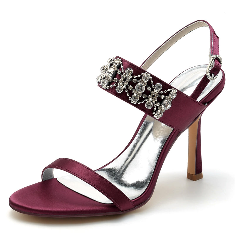 Bridal Shoes for Women with Peep Toe and Rhinestone Chain Luxury Buckle