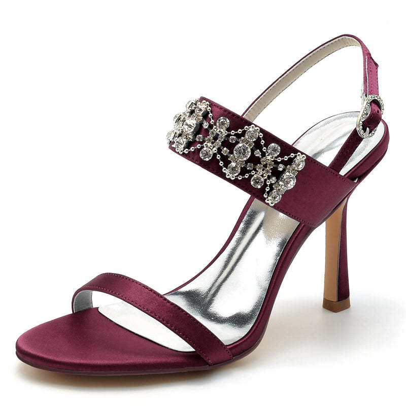 Bridal Shoes for Women with Peep Toe and Rhinestone Chain Luxury Buckle