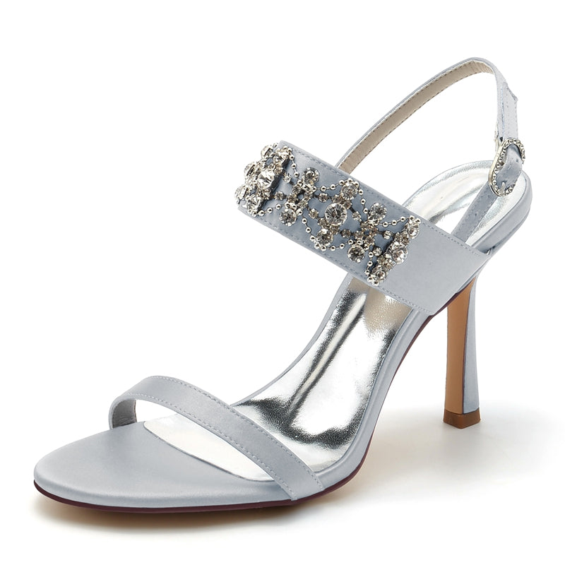 Bridal Shoes for Women with Peep Toe and Rhinestone Chain Luxury Buckle