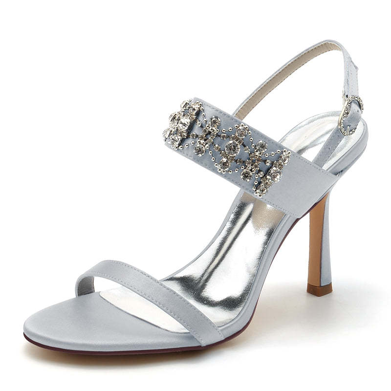 Bridal Shoes for Women with Peep Toe and Rhinestone Chain Luxury Buckle