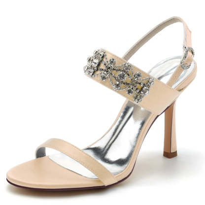 Bridal Shoes for Women with Peep Toe and Rhinestone Chain Luxury Buckle
