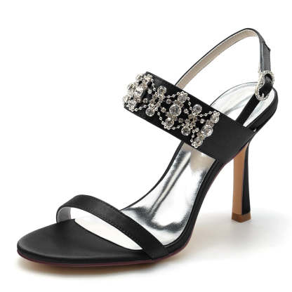 Bridal Shoes for Women with Peep Toe and Rhinestone Chain Luxury Buckle