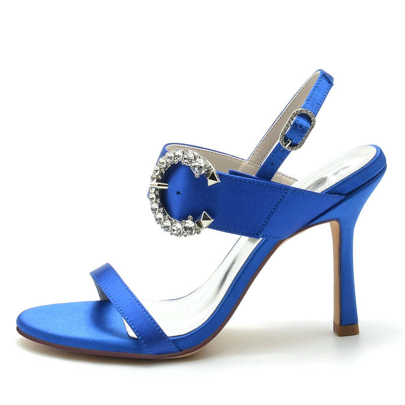 Black Peep Toe Stiletto Heel Wedding Shoes for Women with Rhinestone Accents