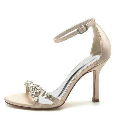 Open-Toe Ankle Strap Bridal Shoes for Women with Imitation Rhinestone