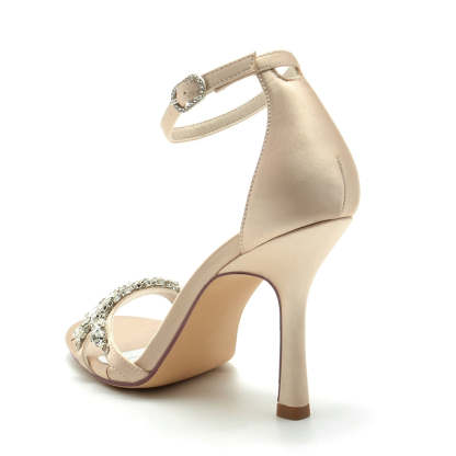Open-Toe Ankle Strap Bridal Shoes for Women with Imitation Rhinestone