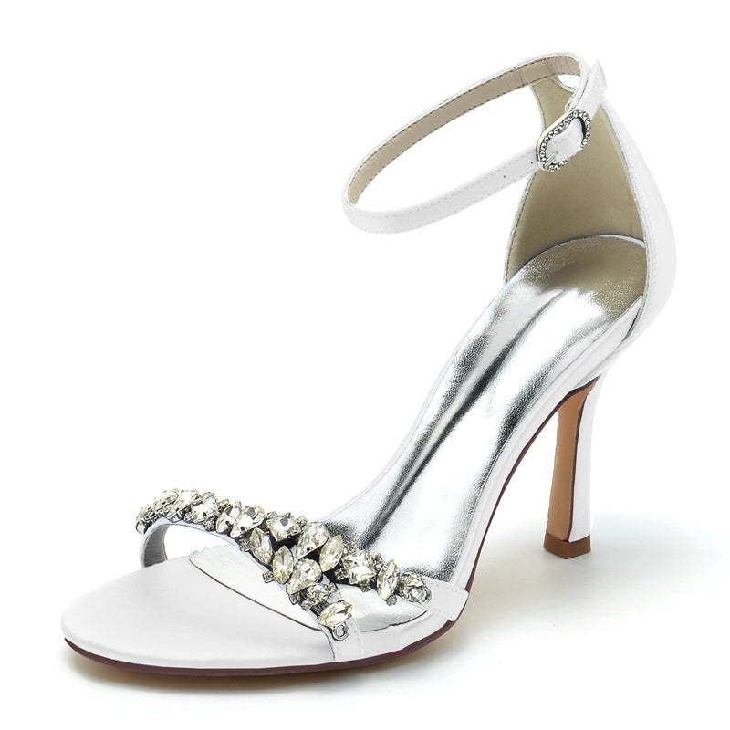 Open-Toe Ankle Strap Bridal Shoes for Women with Imitation Rhinestone