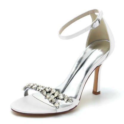 Open-Toe Ankle Strap Bridal Shoes for Women with Imitation Rhinestone