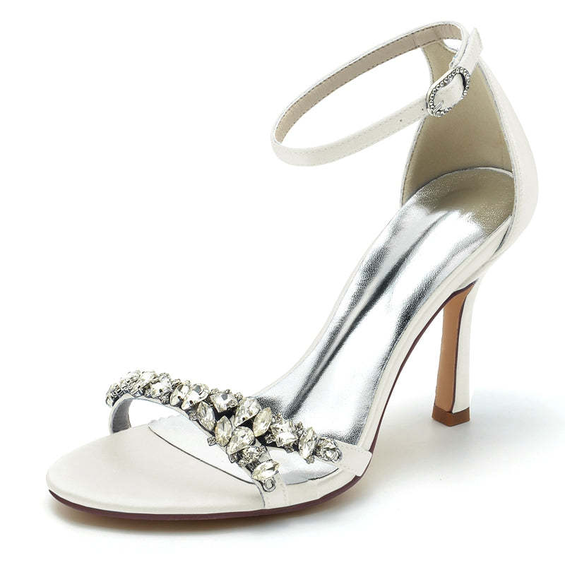 Open-Toe Ankle Strap Bridal Shoes for Women with Imitation Rhinestone