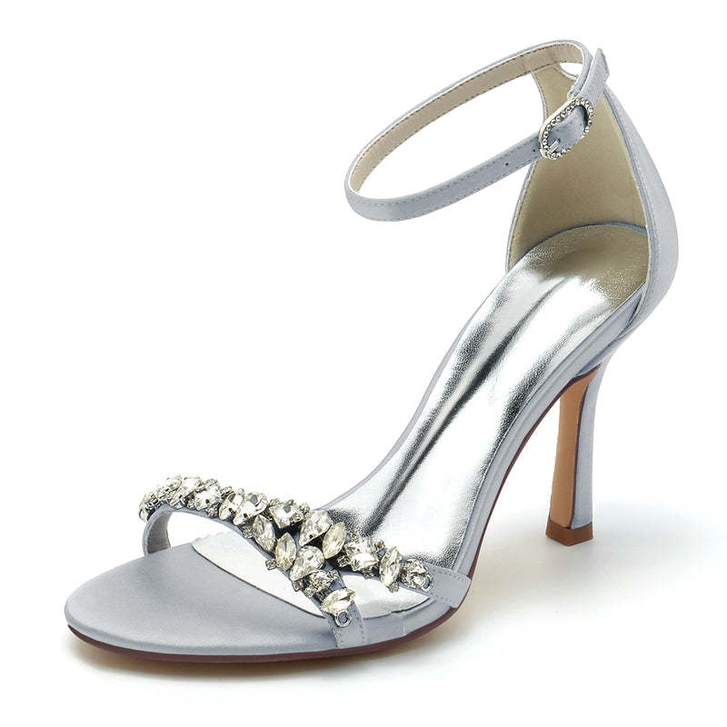 Open-Toe Ankle Strap Bridal Shoes for Women with Imitation Rhinestone