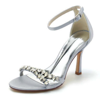 Open-Toe Ankle Strap Bridal Shoes for Women with Imitation Rhinestone