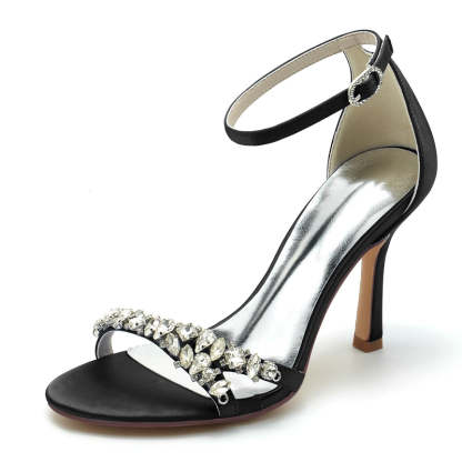 Open-Toe Ankle Strap Bridal Shoes for Women with Imitation Rhinestone