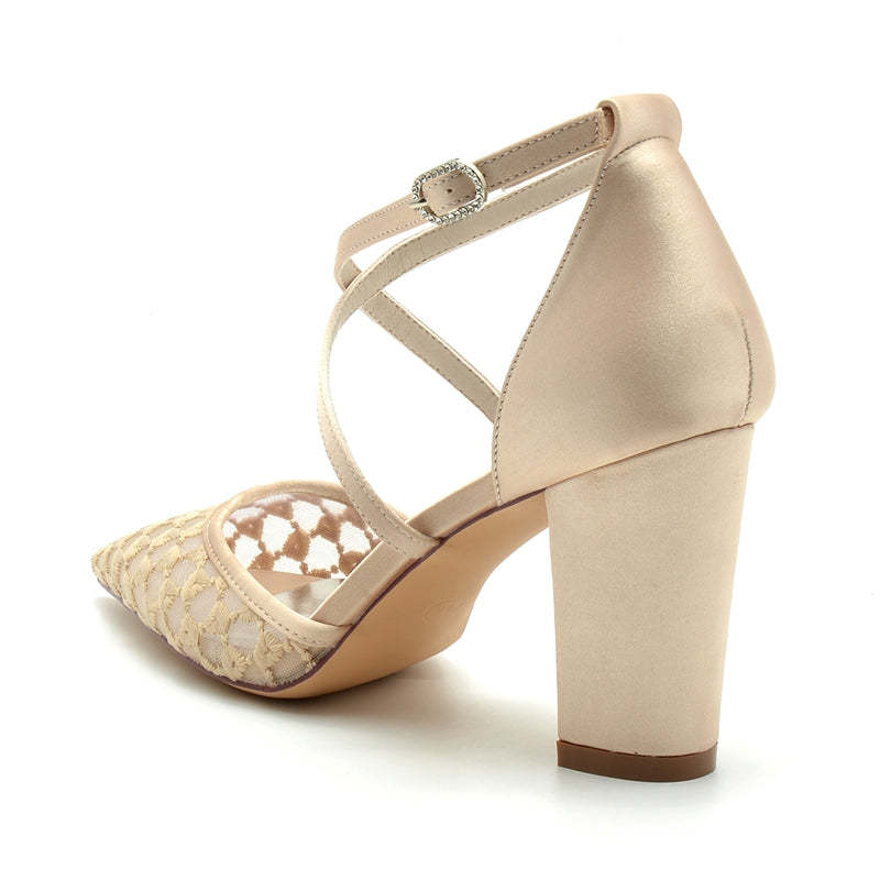 Exquisite Knit Bridal Shoes for Women with Pointed Toe and Crossed Strap