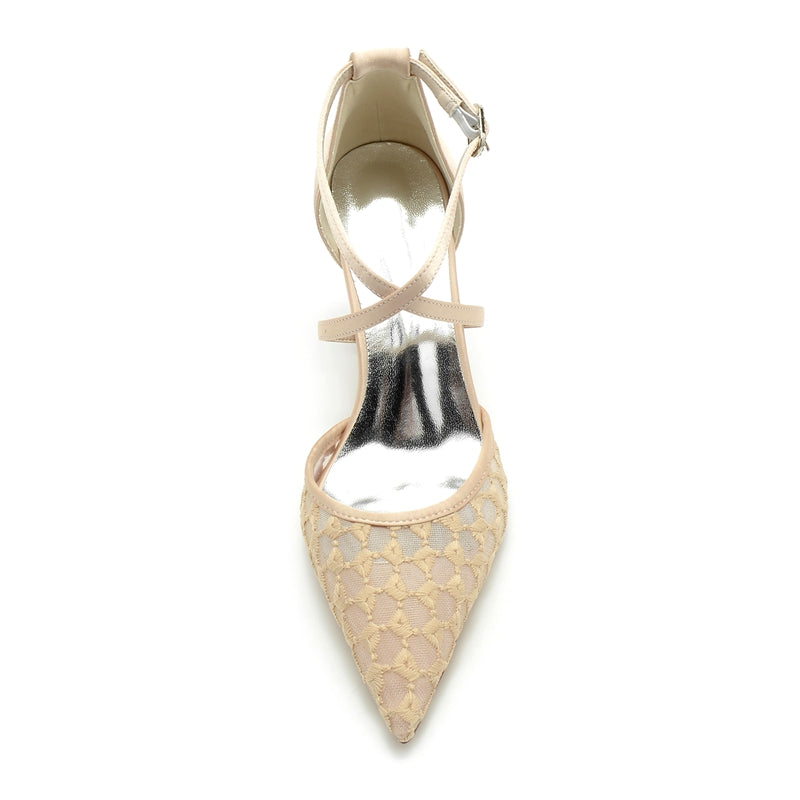 Exquisite Knit Bridal Shoes for Women with Pointed Toe and Crossed Strap