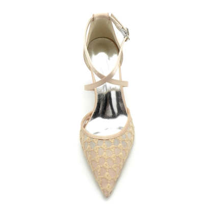 Exquisite Knit Bridal Shoes for Women with Pointed Toe and Crossed Strap