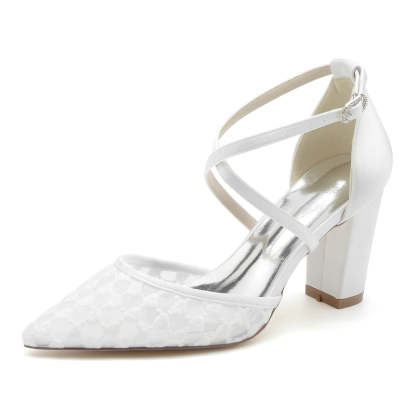 Exquisite Knit Bridal Shoes for Women with Pointed Toe and Crossed Strap