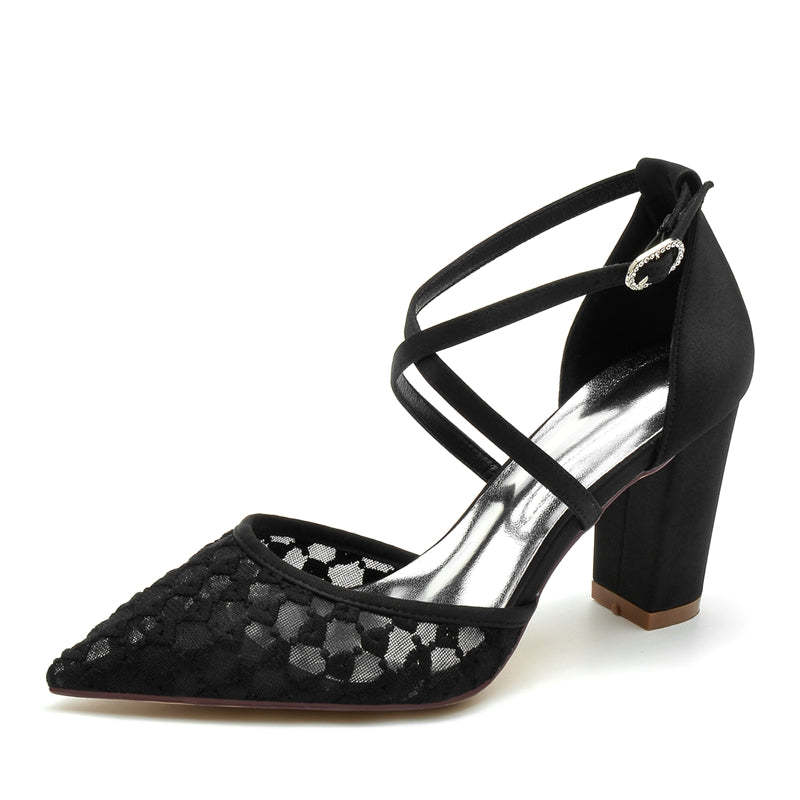 Exquisite Knit Bridal Shoes for Women with Pointed Toe and Crossed Strap