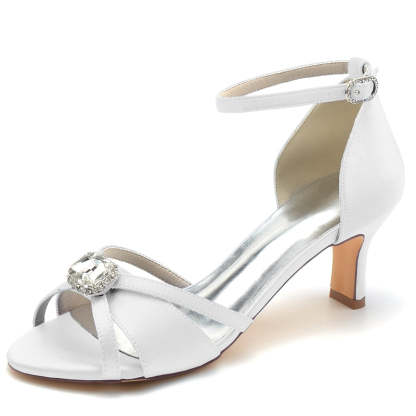 Bridal Shoes for Women with Open Toe Crossed Straps and Square Rhinestone Buckle